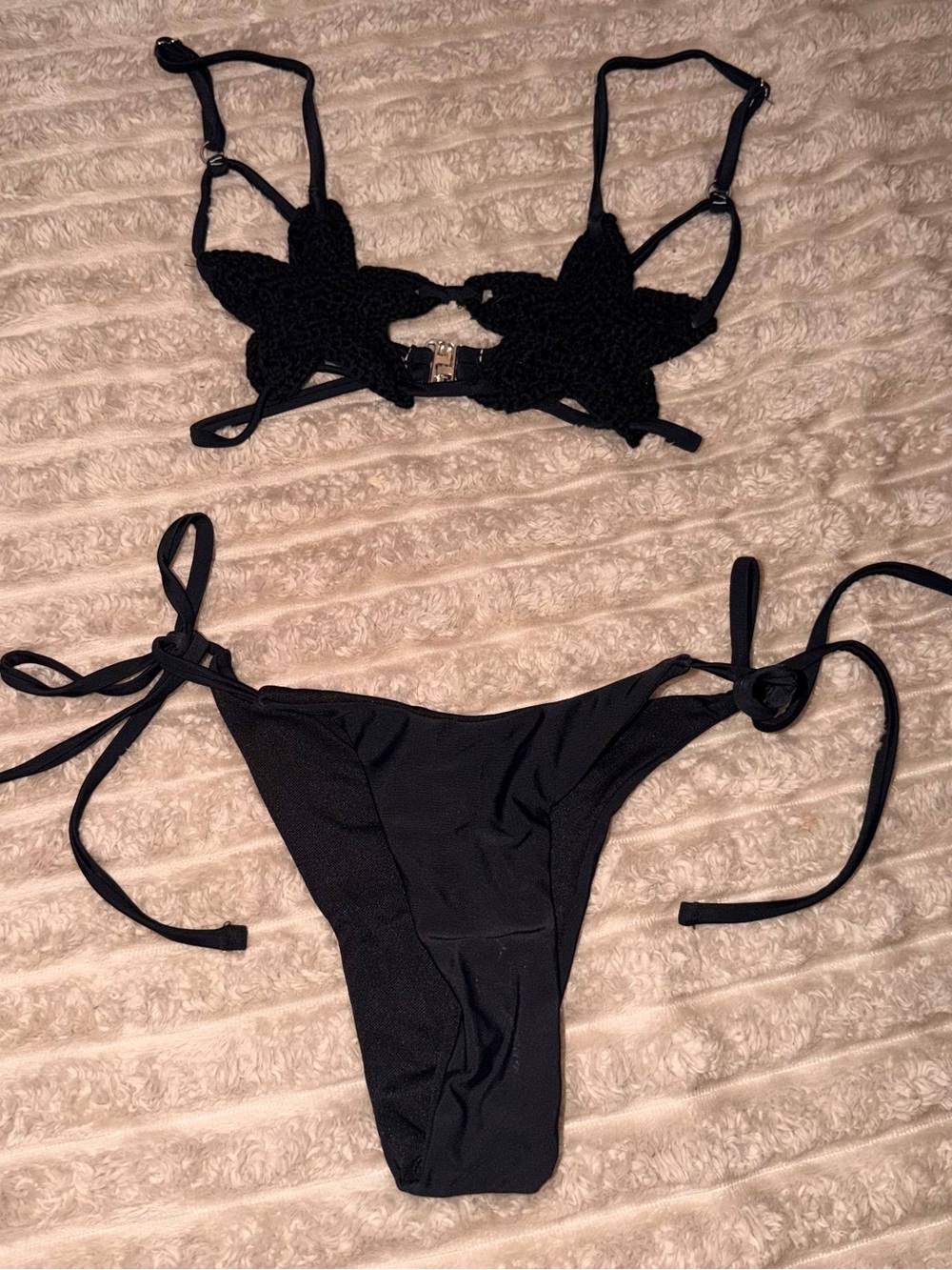 Black Crochet Accent Two-Piece Bikini Set